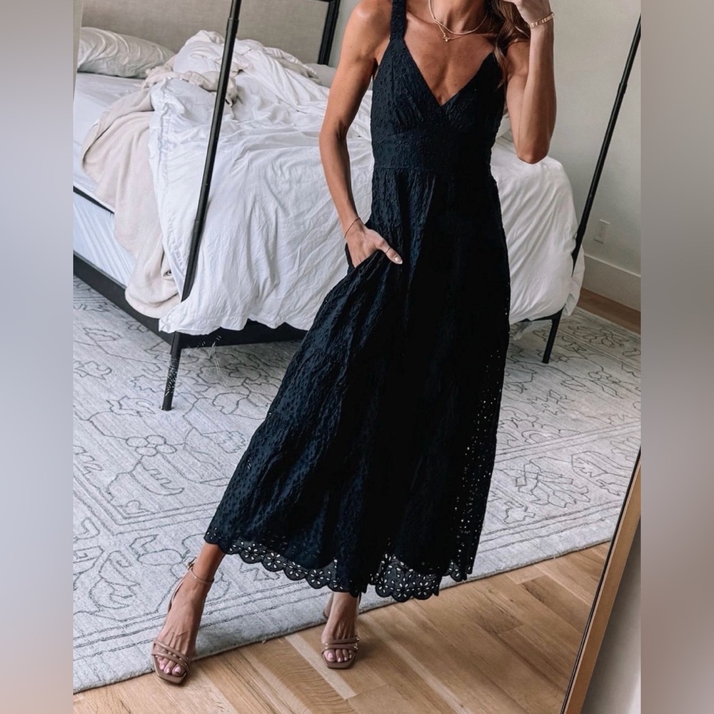 Abercrombie & Fitch Black Eyelet Maxi Dress